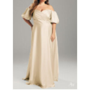 FORMAL AW 12 L Dey Champagne Bridesmaid Wedding Party Maxi Dress New b81